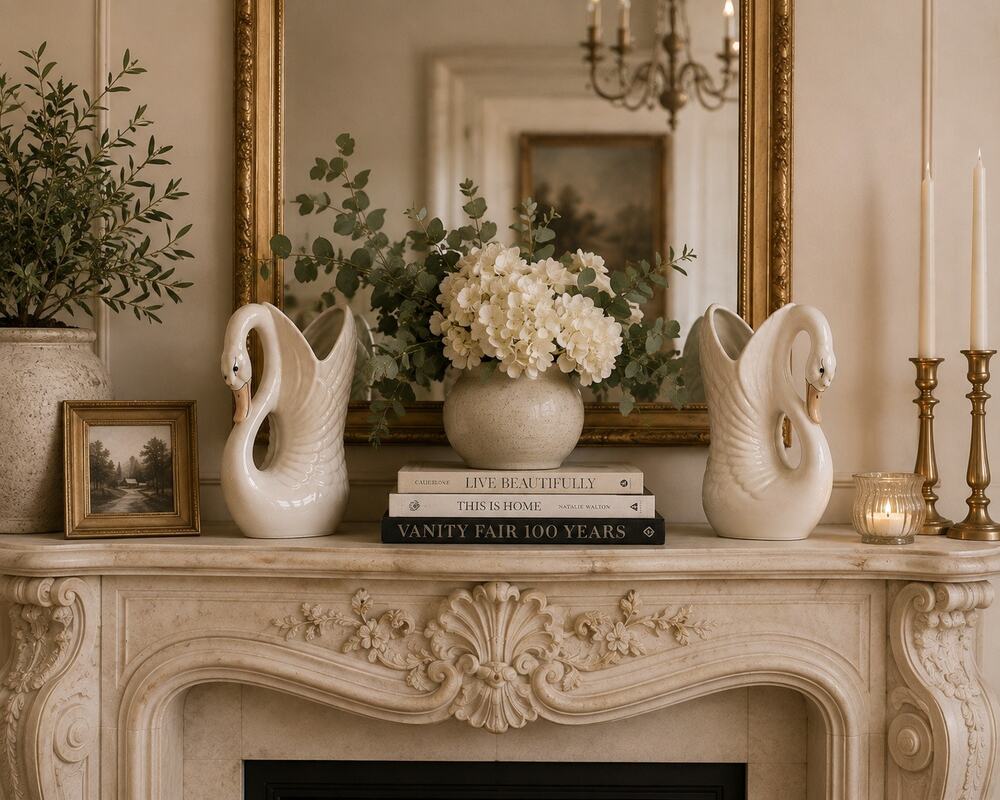Ceramic Swan Vase Pair Approx. 10” Elegant Mantel & Bookshelf Decorate